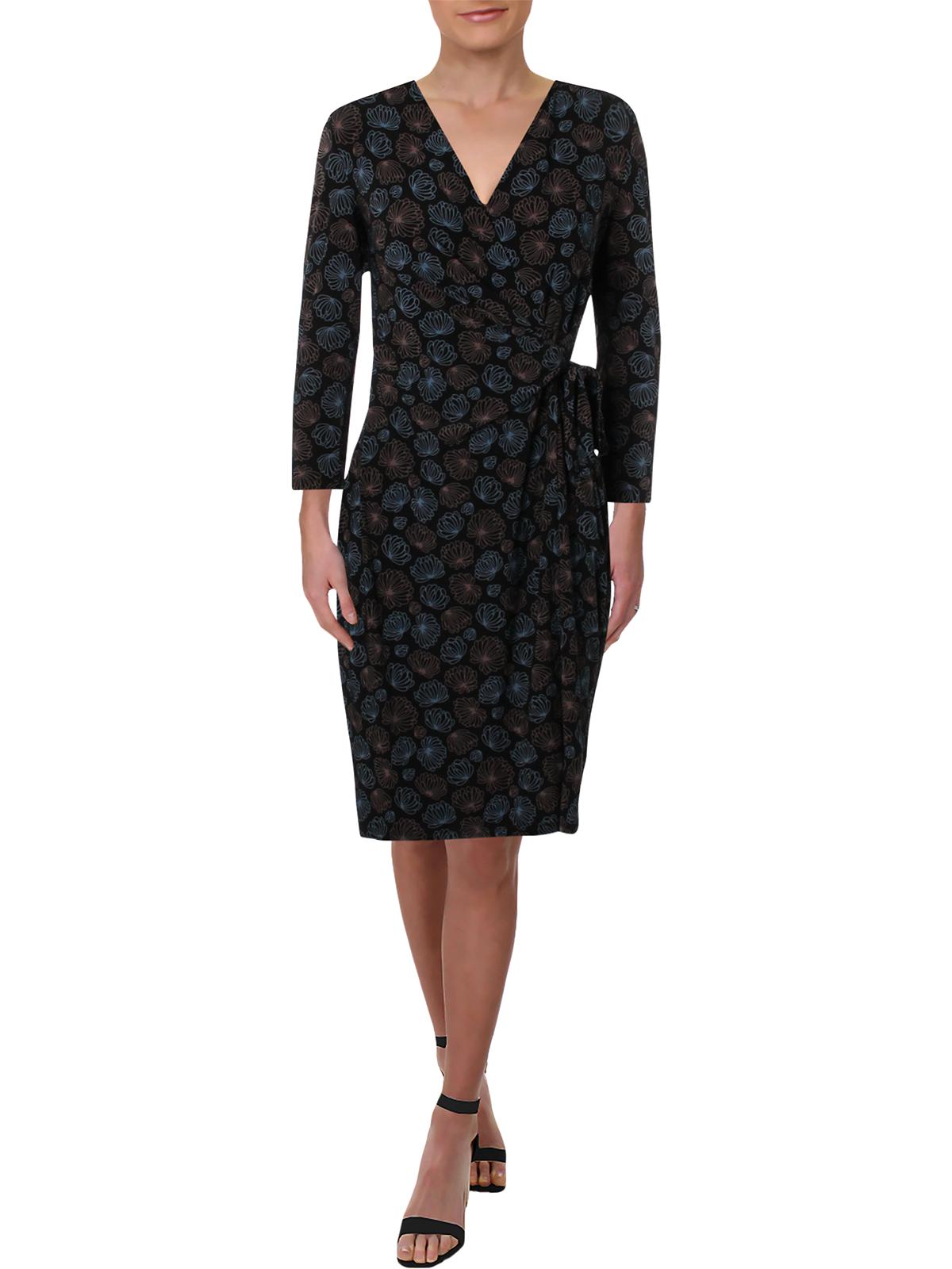 Anne Klein Womens Justine Floral Surplice Wrap Dress Black S - Walmart.com